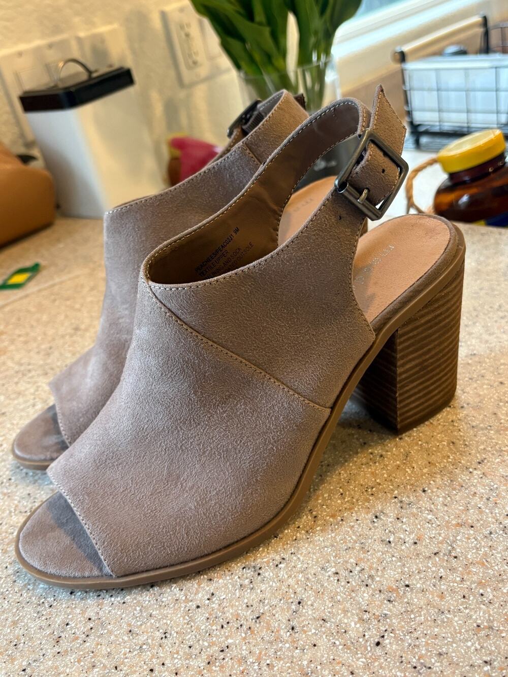 Madden Girl Brown Peaches Slingback Booties Open Toe Block Heel Faux Suede 9